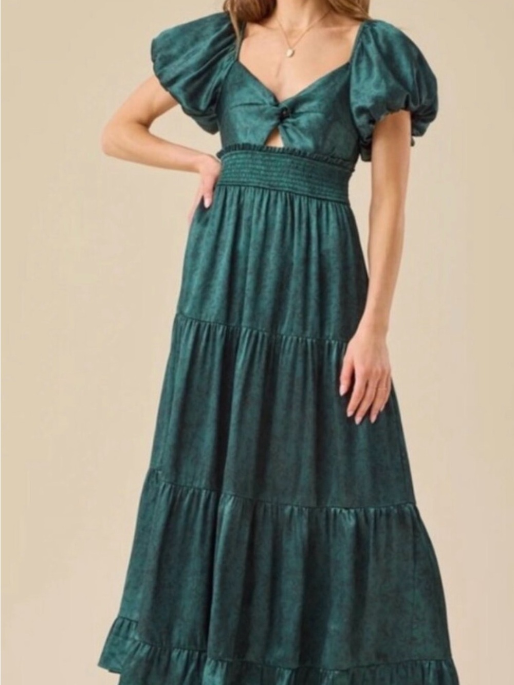 Altar'd State Teal Puff-Sleeve Tiered Maxi